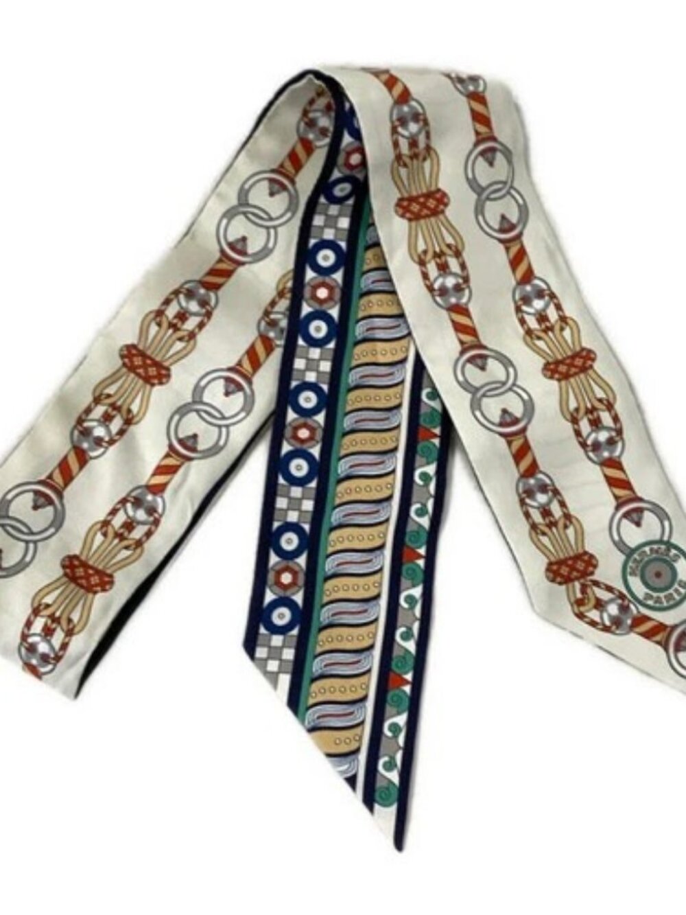 HERMES Twilly Cream Navy Multi Scarf
